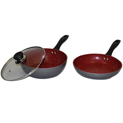 Flavor Stone 1053816 Light Frying Pan, Dream 3-Piece Set, Deep Pan, 9.4 inches (24 cm), Saute Pan, 9.4 inches (24 cm), Dedicated Glass Lid 9.4 inches (24 cm), Red