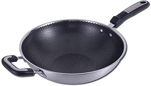 Non-Stick Wok, 304 Stainless Steel Honeycomb Home Wok, Multipurpose IH, Gas, Stove (13.4 inches (34 cm)
