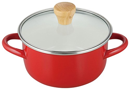 Peace Fraise Two-handed hot pot Hot pot Cooking tabletop hot pot Petit pan 16cm for 1-2 people Red IH compatible enamel with glass lid PR-8131