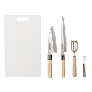 Ryutoku 5-Piece Cooking Tools Set for Fish (Debuteki Knife, Sashimi Knife, Scaling Remover, Boning Cutting Board)