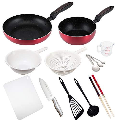 Living alone Cooking utensils 12-piece set Marble Metal Red