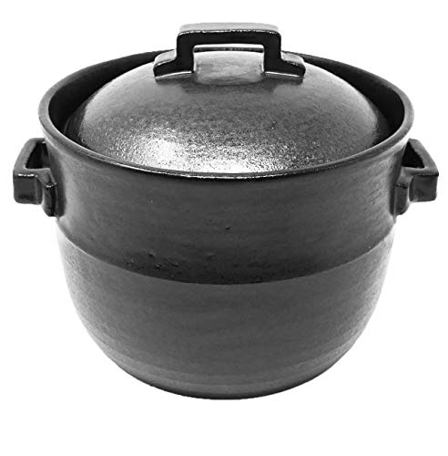 Authentic Earthenware Pot, Direct Fire, Banko Ware Banko Ware Earthenware Pot, Rice Cooking, Double Lid, Made in Japan, Fox Spec (4 Cups Cooking)