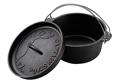 CAPTAIN STAG Camping Barbecue Dutch Oven UG-3061, Cast Iron, No Seasoning Required