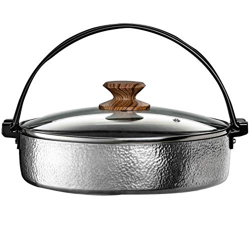 Taniguchi Metal Industry Sukiyaki pot with glass lid IH compatible Aluminum 26cm hammered hammer Easy to clean