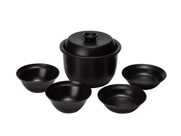 Snow Peak Black Pot Set, 8.1 x 4.9 inches (206 x 124 mm), Lid6.9 x 1.9 inches (174 x 47 mm), Bowl5.5 x 2.4 inches (140 x 60 mm), Plate580