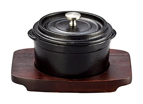 Sakai Shoten Two-handed pot Black 10 x Height 6.3 cm Mini cocotte (with wooden stand) 105-6