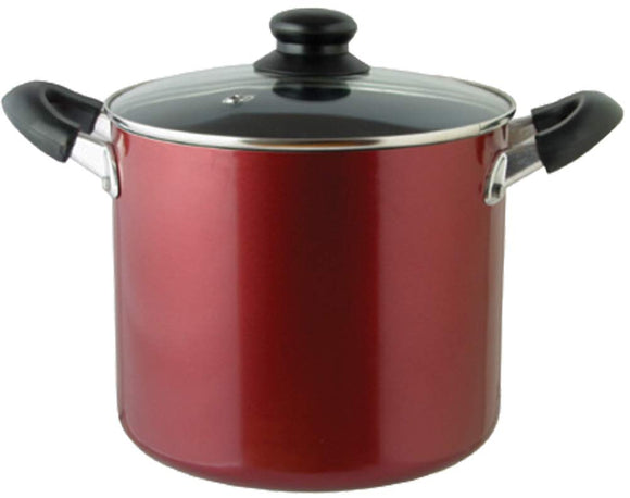 CUISINE Living Two-Handled Pot, Size Torso Pot, 8.7 inches (22 cm), Glass Lid Included, Induction Compatible, Fluorine Treatment, Non-Stick Red, Curry and Stew