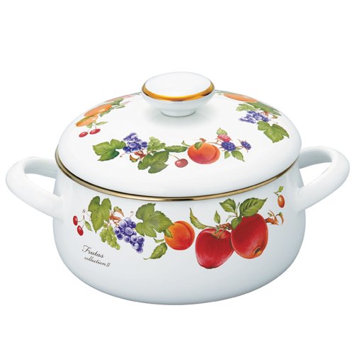 Fuji Enamel FTC-20W Flutus Collection II Two-Handled Pot, 7.9 inches (20 cm), 0.6 gal (2.9 L), IH200V Compatible, White