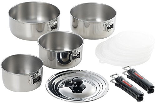 Tamahashi Pot Frying Pan Set Silver One-Handed Pot 14cm 16cm 18cm 20cm Excellent Chef One-touch Cooker Detachable EXC-104 11 Set Included