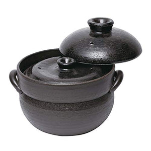 Banko ware rice cooking pot (with inner lid) 4 go cooking black glaze 32-321