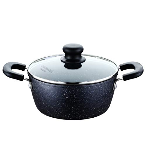 COOKSMARK Two-handed pan 20cm IH compatible All heat source compatible Glass pan with lid Fluorine processing Black