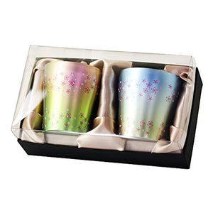 HORIE T-15-OB250PB Pure Titanium Double Wall Tumbler, Made in Tsubame, Niigata Prefecture, 8.5 fl oz (250 cc), Cherry Blossom Mai (Pink/Blue) Set of 2