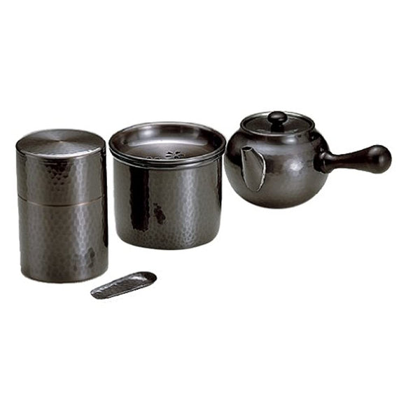 Shinko HALL PURE COPPER BLACK COPPER FINISH Sutsu (YOKOTE), TEA CONTAINER FOR (Brown with Mino) BC - 123