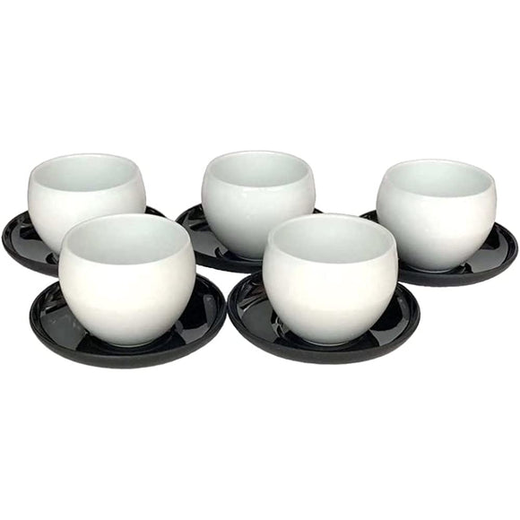White Kyomaru Small Sencha Green Tea Bowl + Wood 115 mm Teacup Set of 5
