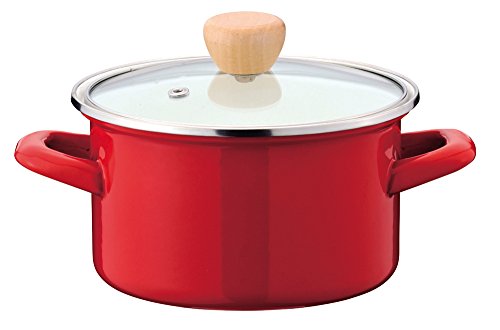 Pearl metal hollow two-handed pot 15cm glass pot with lid Red IH compatible cook pot Petit Cook HB-1366