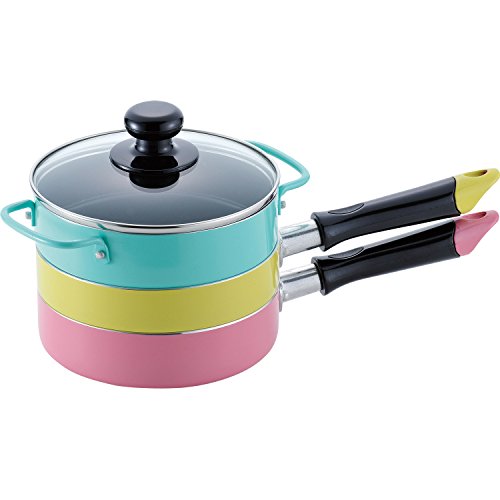 Peace Fraise Layered pan Frying pan One-handed pan Steaming pan 16cm 3-piece set Colorful smile IH compatible Fluororesin processing CM-9631