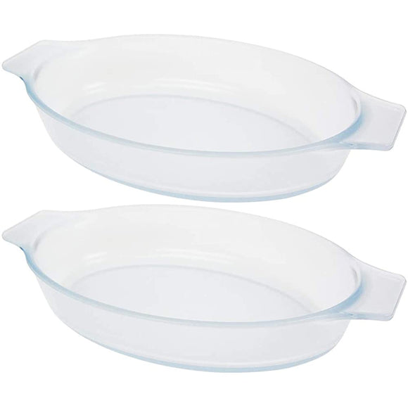Aderia Heat Resistant Glass Non-Stick Containers, Cerabake Gratin Dishes, Oval Roaster, Large Size, 2-Piece Set (29.5 fl oz (850 ml) / Set of 2), Microwave and Oven Safe