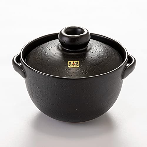L.W.E. Handmade rice pot double lid Mankoyaki made in Japan (black, 2.5 go)
