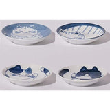 Japanese Small Plate Set, Ceramic, Cute Cat Design, Appetizer, Dessert, Sushi Sauce 3.94 x 0.8 Inch, Set of 4