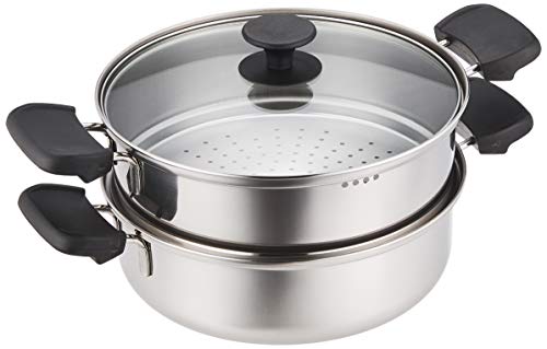 Nishiyama pot Made in Japan Stainless steel two-handed pot Two-stage steamer 24cm 3.5L Najirate NRT-24RM