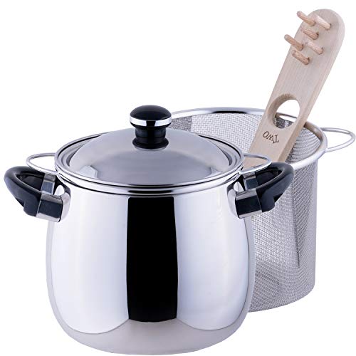 Miyazaki Seisakusho Object Pasta Pot 8.6L Made in Japan 5-year warranty With hot water basket and wooden pasta tongs Lightweight OJ-58