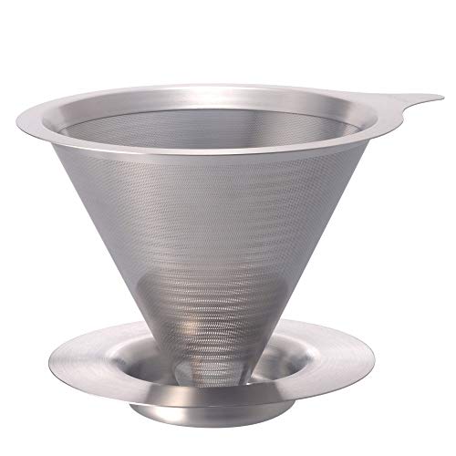 HARIO DMD-02-HSV Silver Dripper, 1-4 Cups, All Stainless Steel Double Mesh Filter Dripper