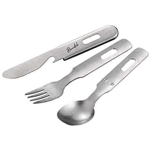 BUNDOK Cutlery Set, BD-580 Stainless Steel, Spoon, Knife, Fork, Silver