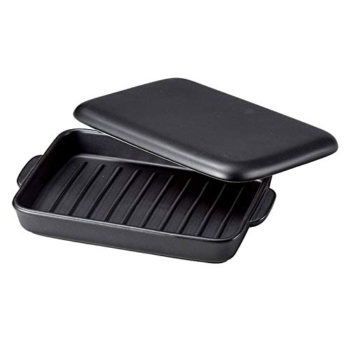 Heat Resistant Dish Cooking Plate Grill Plate with Lid Width 10.2 inches (26 cm) Ceramic Direct Fire OK Microwave Safe Oven Safe Black Stylish Banko Ware Banko Ware