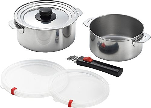 Yoshikawa Made in Japan Pot set 2 removable handles 16 18cm Stainless steel Gogi with resin lid YJ2364 Silver