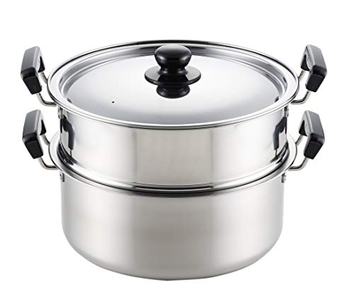 Yoshikawa Made in Japan Two-stage steamer 28cm Stainless steamer pot Manna SH9867 Silver