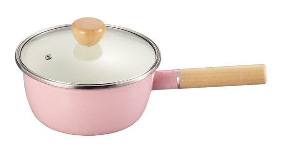 Pearl Metal Amy Enameled Glass Lid Single Handle Pot, 7.1 inches (18 cm), Pink HB-795