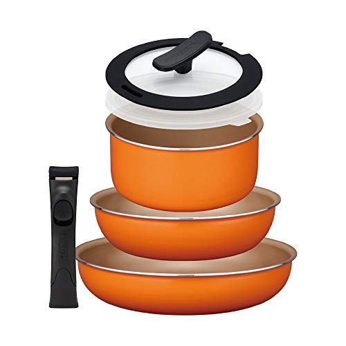 Ever Cook Frying Pan Set 6-piece Set Detachable Gas Fire Exclusive Orange 1 Year Warranty Doshisha
