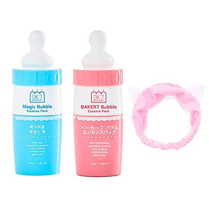 [Set with blue + pink + hair band + sheet mask] [4-piece set] Magic bubble essence pack skin care sleeping face pack Korean cosmetics carbonic acid pack bubble pack [magic bubble essence pack]