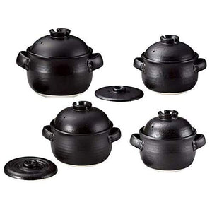 Yasei Rice Pot, Double Lid Pot, Heat Resistant Pot, Rice Pot, Pot, Pottery Direct Fire OK, Black, Outdoor, Banko Ware (3 Servers)