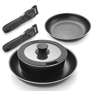 Yusou Frying Pan Pot 6-piece set Direct fire IH compatible Diamond coat Detachable dishwasher with handle can be used (6)