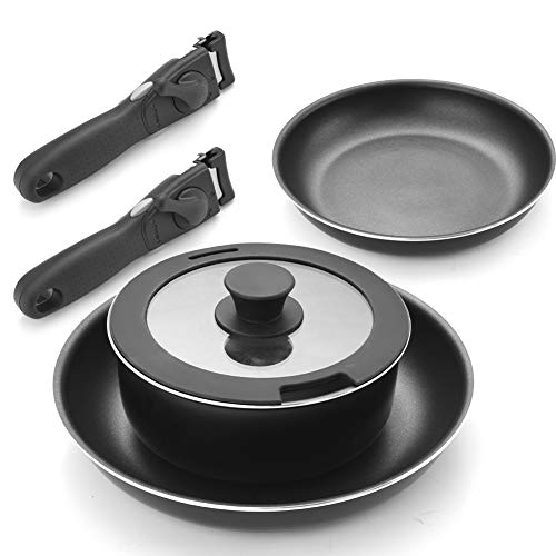 Forged Aluminum Alloy Ceramic Japanese Cookware Brands fry pan Sets with  Tempered Glass Lid & Hollow SS handle