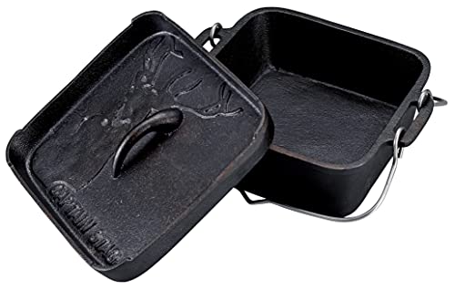 CAPTAIN STAG UG-3072 Dutch Oven, Iron Casting, Square Type, Dutch Oven, No Seasoning Required