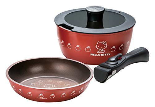 Skater ANFP2 Sanrio Hello Kitty Pot / Pan Set, 4 Pieces, Removable Handle, Includes: 7.9-inch (20 cm) Pot / 7.9-inch (20 cm) Frying Pan / 7.9-inch (20 cm) Glass Lid / Handle