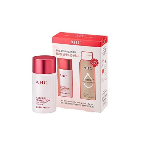 AHC Natural Perfection Pink Tone Up Sun Milk Gift Set SPF50 + / PA ++++ (Sun Milk 40ml + Cleansing Water 150ml) / AHC Natural Perfection Pink Tone Up Sun Milk Gift Set SPF50+/PA++++