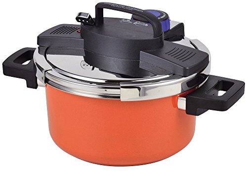 Pearl metal pressure cooker 4.2L IH compatible Inner surface fluorine processing One-touch lever switching type NEW Aluminum orange 22cm HB-3296