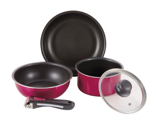 Pearl Metal Frying Pan Pot 5 Piece Set IH Compatible Fluorinated Red Cookware Mini Claire H-9594