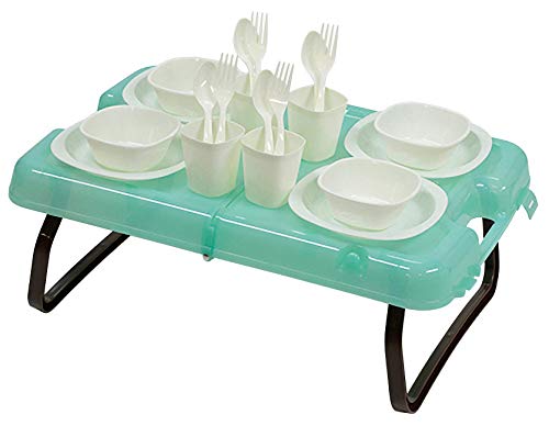 CAPTAIN STAG UT-56 Outdoor Table Picnic Table Tableware Set, For 4 People, Mint Green Product Size: (Approx.) TableAssembly Size: 22.8 x 15.6 x 8.7 inches (580 x 395 x 220 mm)