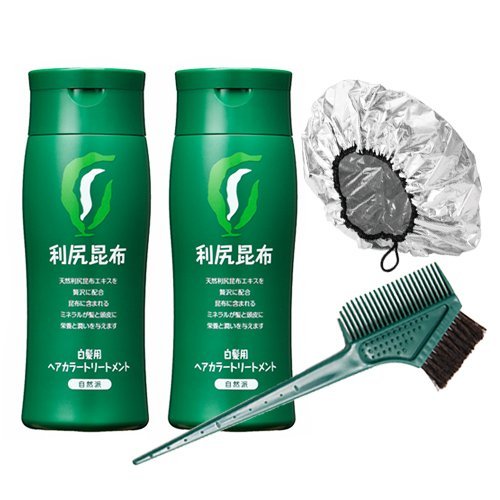 Rishiri hair color treatment Gray hair dye 200g x 2 (black) & 100% horse hair dyeing brush & special cap set