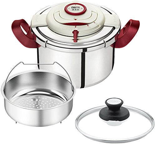 Tefal pressure cooker 6L IH compatible timer for 4 to 6 people One-touch opening and closing 10 year warranty with glass lid Crypso Arch P4400732 T-fal