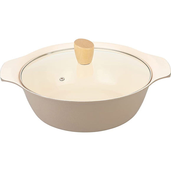 Wahei Freiz ARB-2210 Tabletop Pot, 10.6 inches (27 cm), Beige, No. 9 Size, For 4 to 5 People, Induction and Gas Compatible, Ceramic Treatment, Durable, Easy to Clean, Lightweight, Dietitian Supervised