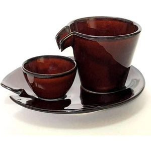 Lacquered Brown Shizuru Cold Sake Cup Saucer Set