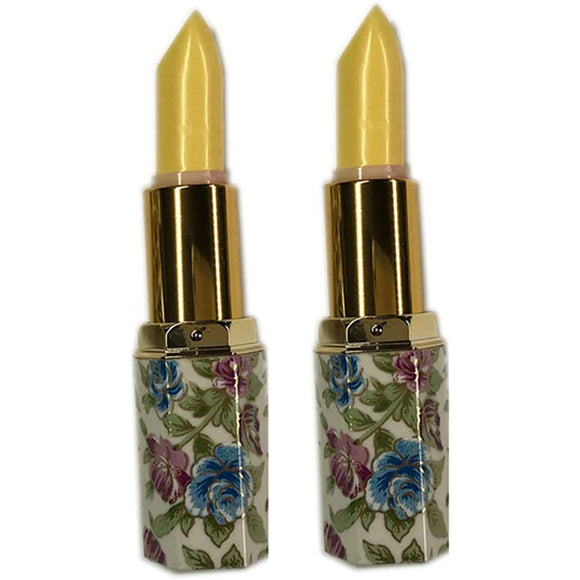 [terry_and_jun] Magic Kiss Aloe Vera Non-falling Lipstick Hawaiian Classic Souvenir Floral Pattern White Case Set of 2 (Yellow/Yellow)