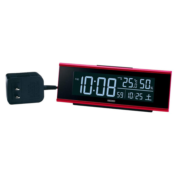 Seiko Clock DL307R Series C3 Table Clock, Alarm Clock, Radio, Digital, AC Type, Color LCD, Red Metallic, Product Size: 2.5 x 6.9 x 1.8 inches (6.3 x 17.4 x 4.6 cm)
