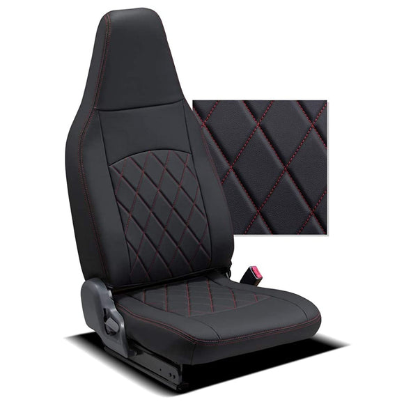 Clazzio ED-4004-01 Seat Covers, HijetSamber, Strong Leather, Quilted, Black x Red Stitching, 1st Row Only
