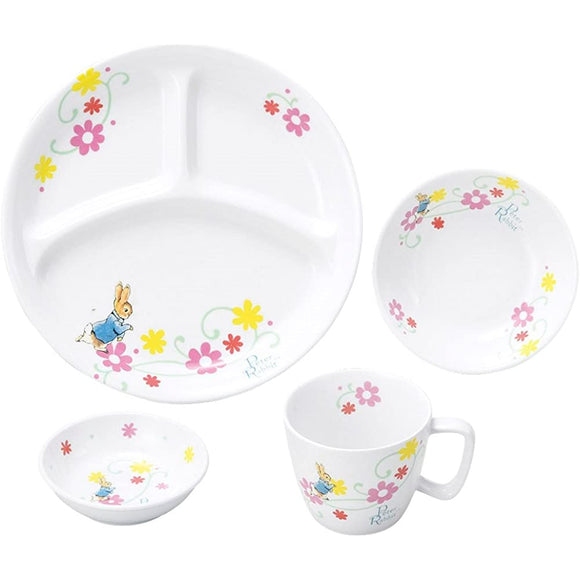 OGISO Peter Rabbit Fleur Tempered Porcelain Dinnerware Set of 4 (Dishwasher and Microwave Safe)